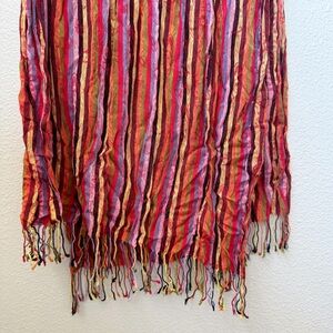 Vibrant Vintage Indian Striped Scarf - Handmade Multicolor Boho Shawl w/ Fringe